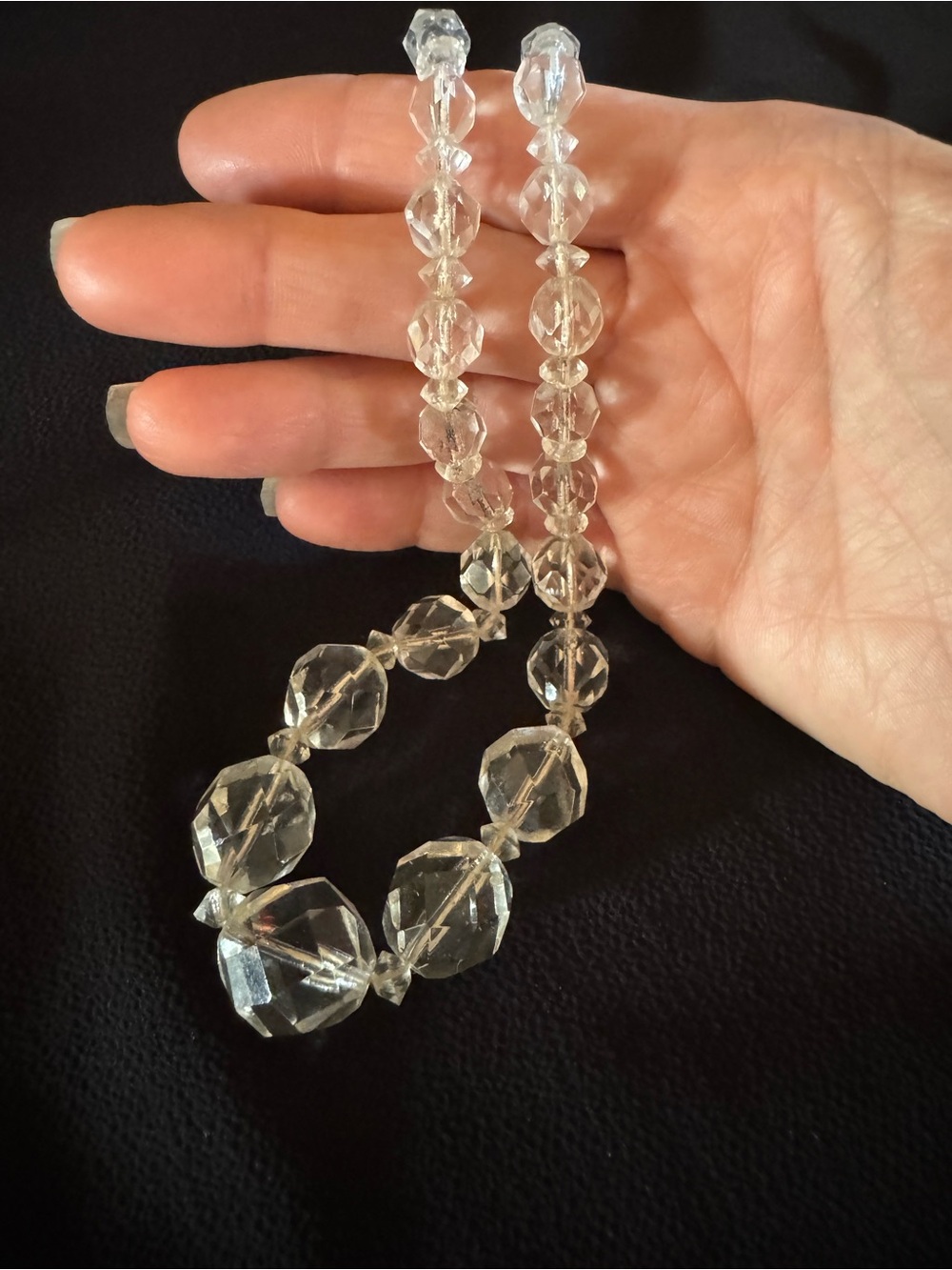 Vintage Graduated Clear Faceted Glass Crystal Bead Necklace 48g - Picture 5 of 6